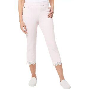 Belle by Kim Gravel Flexibelle Cropped‎ Jegging w/ Lace Trim Pink A375870 Size 2